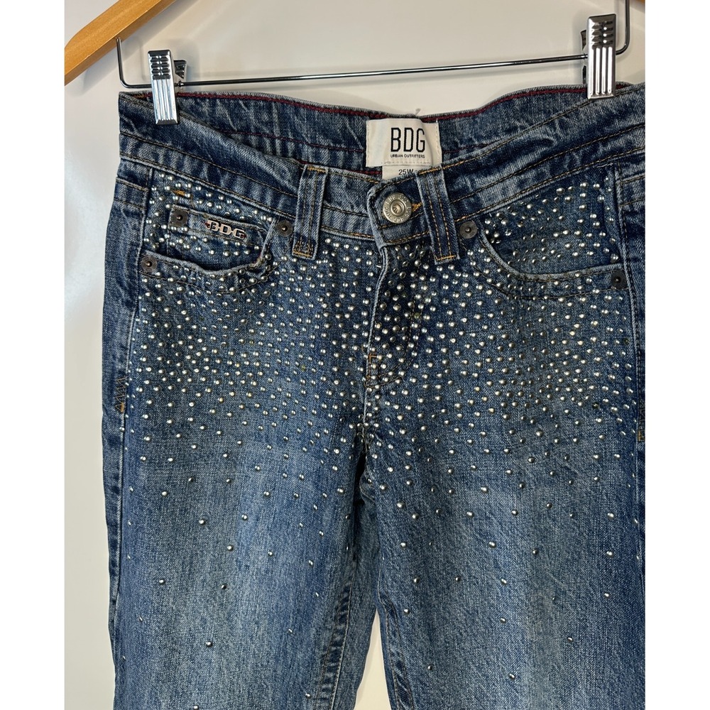 BDG Kayla Lowrider Studded Jeans Blue Denim Low Rise Straight Leg Womens Size 25 - Picture 3 of 16